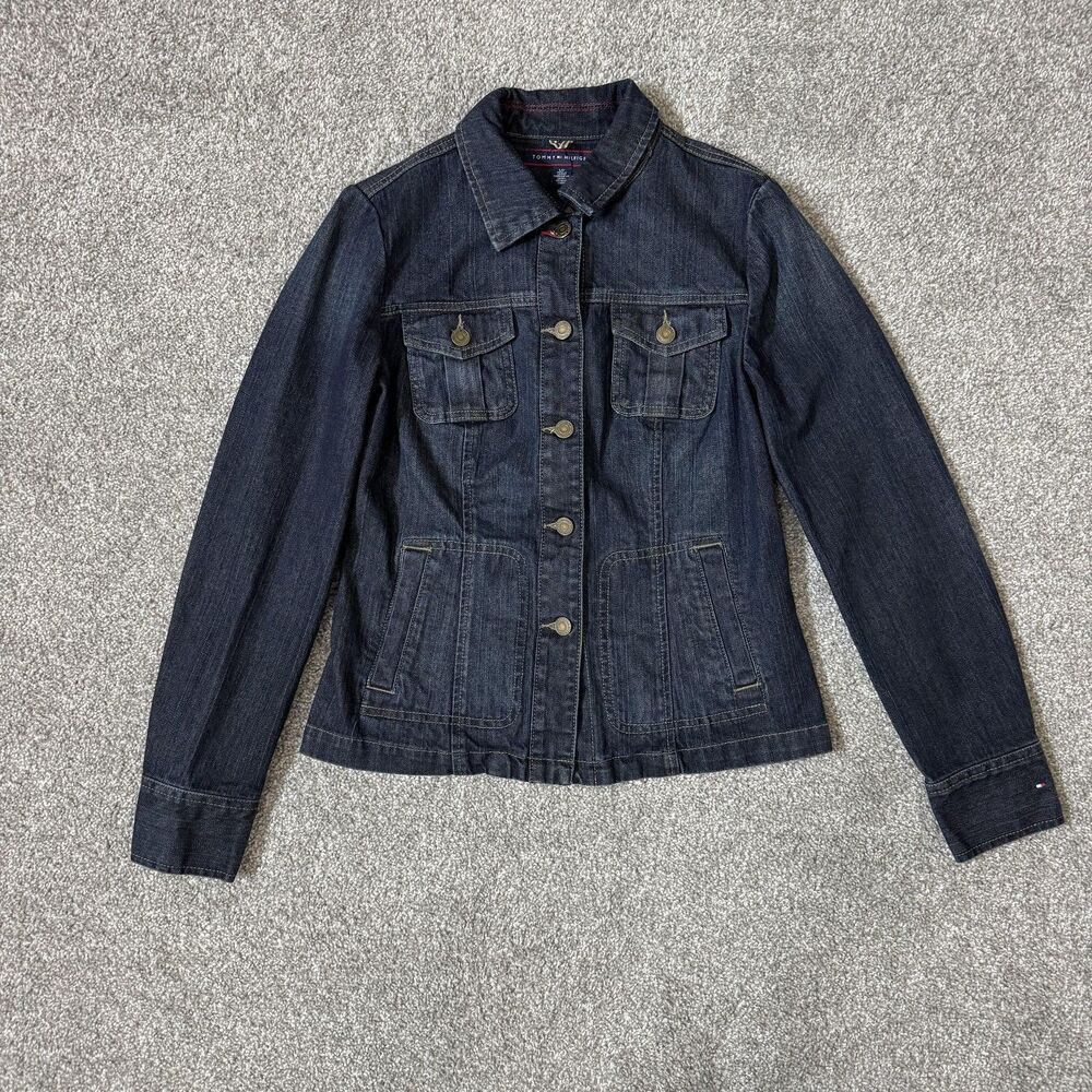 Tommy Hilfiger Jacket Womens Small Blue Denim Button Front Utility Pockets